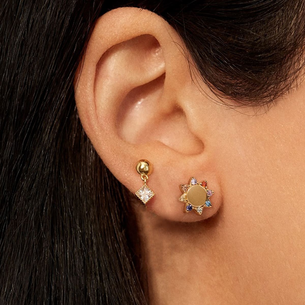 

2pcs Geo Decor Earrings, Gold