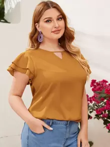 SHEIN Clasi Plus Keyhole Neck Layered Flutter Sleeve Top
