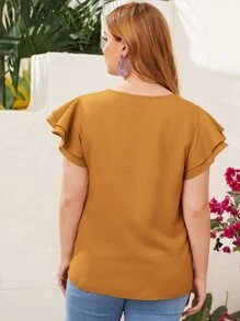 SHEIN Clasi Plus Keyhole Neck Layered Flutter Sleeve Top