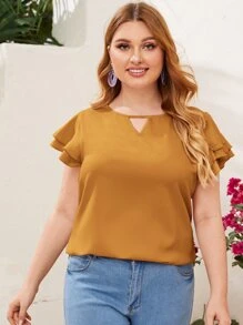 SHEIN Clasi Plus Keyhole Neck Layered Flutter Sleeve Top