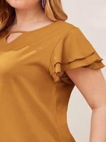 SHEIN Clasi Plus Keyhole Neck Layered Flutter Sleeve Top