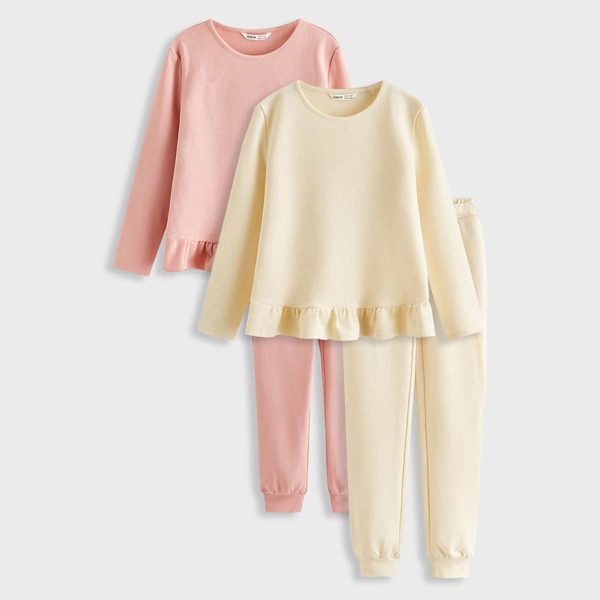 

Girls 2 Pack Ruffle Hem Solid Top & Pants Set, Multicolor