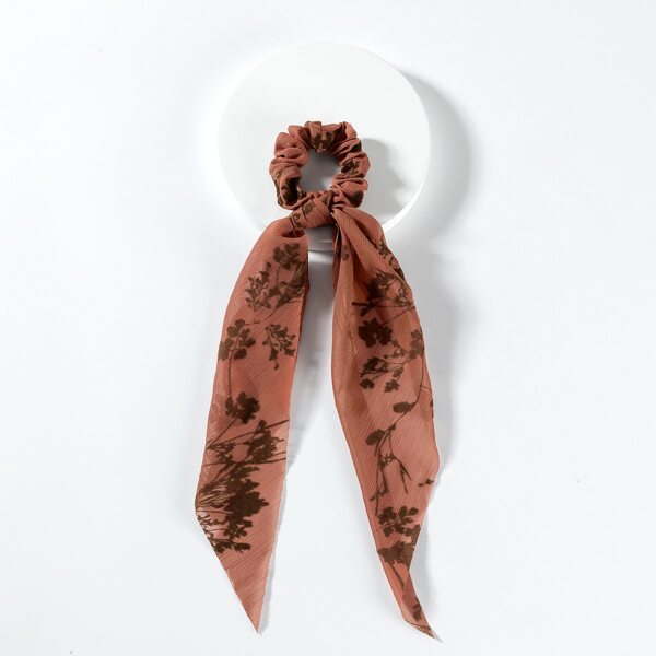 

Plant Print Scrunchie Scarf, Brown