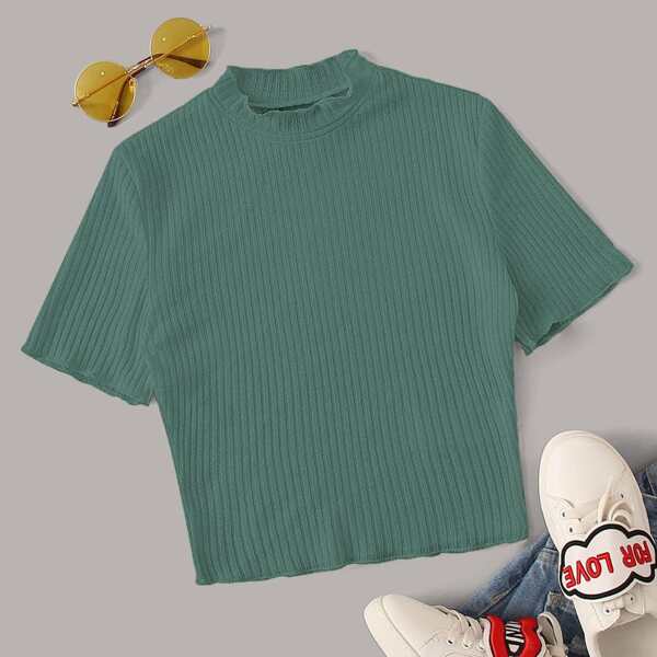 

Plus Lettuce Trim Rib-knit Fitted Top, Mint green