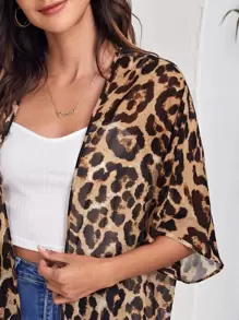 SHEIN VCAY 前开叉下摆豹纹雪纺和服夏季