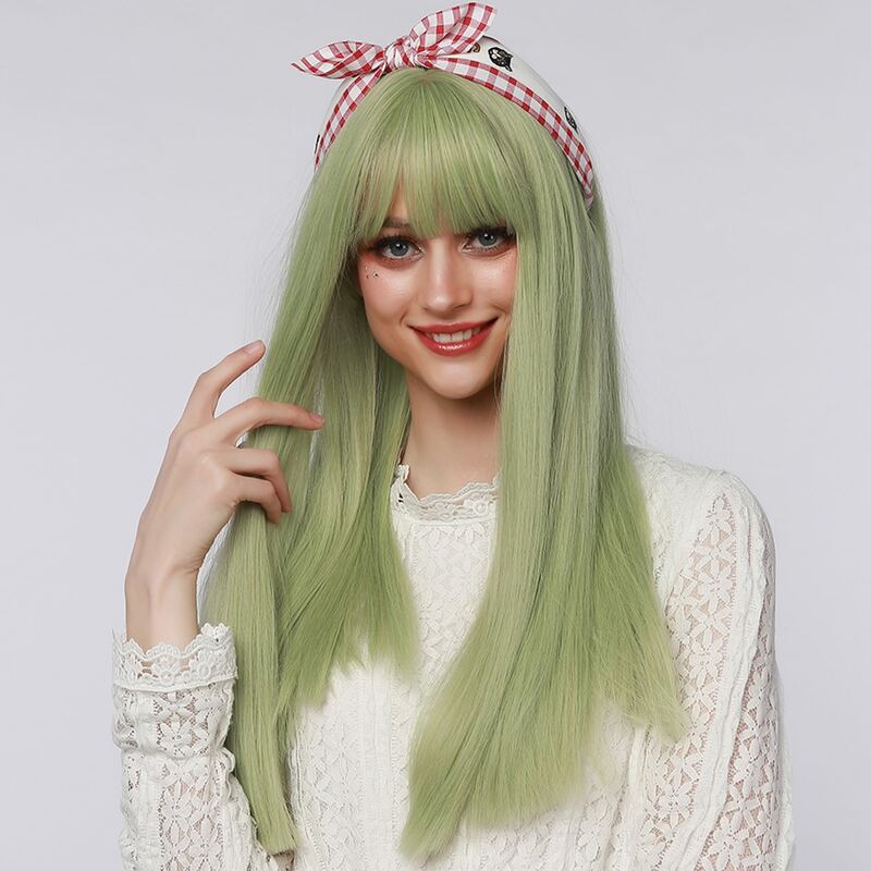 

Long Straight Wig With Bangs, Green