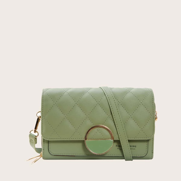 

Metal Lock Quilted Crossbody Bag, Green