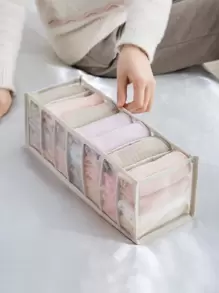 1pc 7 Grid Storage Bag, Multifunction Underwear Storage Box For Home - Beige - View 1