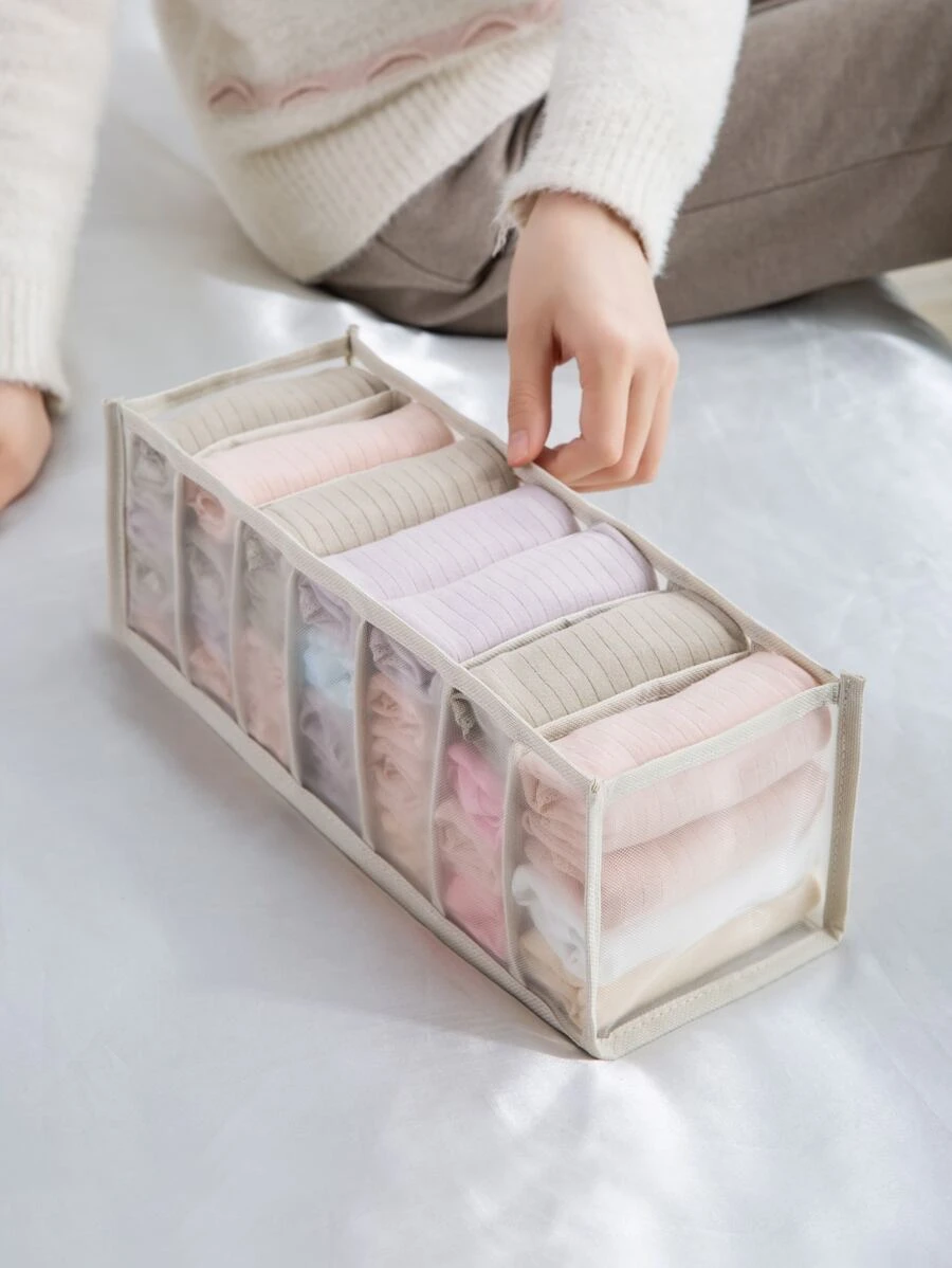 1pc 7 Grid Storage Bag, Multifunction Underwear Storage Box For Home - Beige - View 1