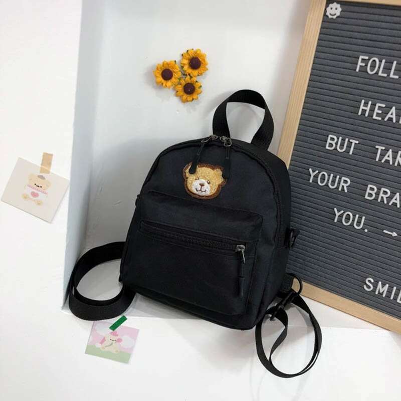 

Cartoon Bear Canvas Backpack, Black