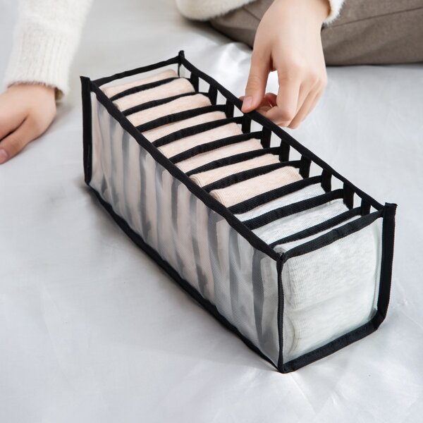 

1pc 11 Grid Sock Storage Bag, Black