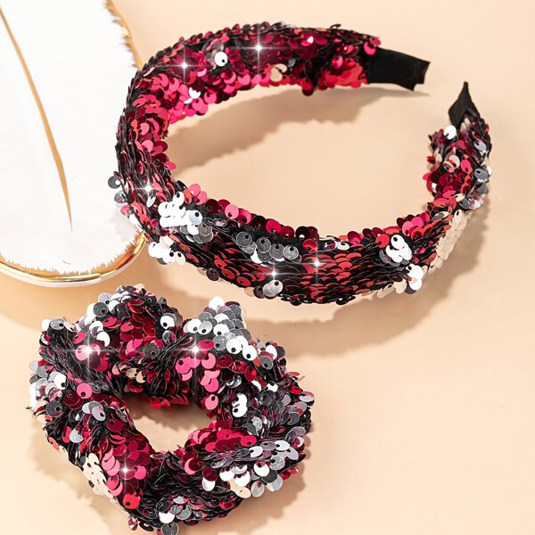 

Sequins Decor Hair Hoop & Scrunchie, Hot pink