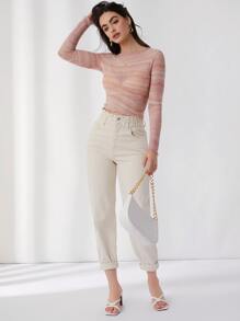 SHEIN BAE Lettuce Edge Marble Mesh Top Without Bra - Multicolor - View 5