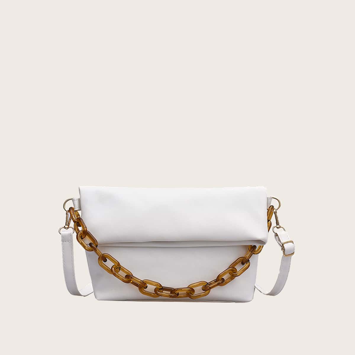 

Solid Chain Satchel Bag, White