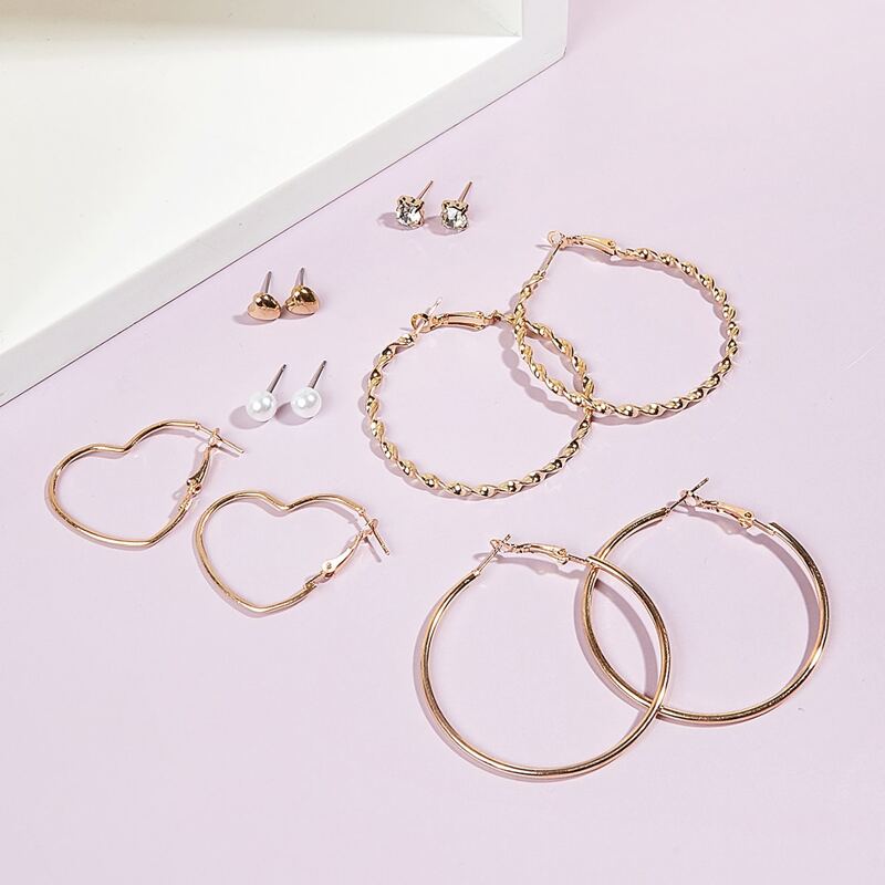 

6pairs Minimalist Earring Set, Gold