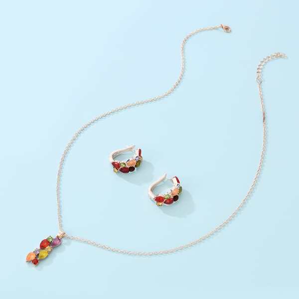 

Rhinestone Decor Necklace & Earrings, Multicolor