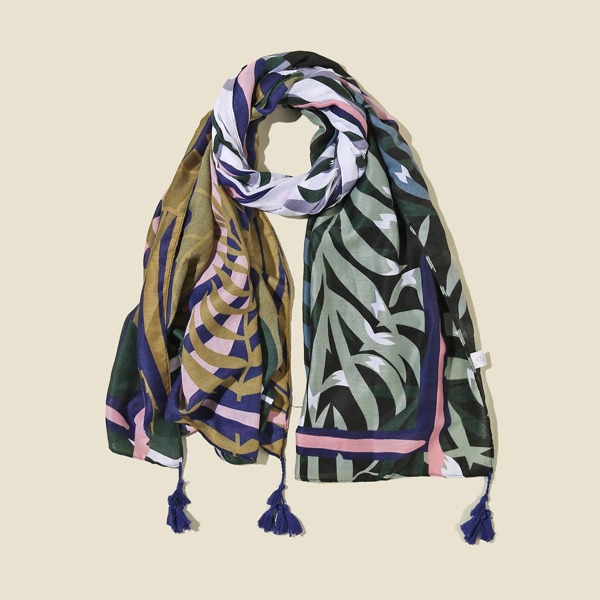 

Tropical Pattern Tassel Hem Scarf, Multicolor