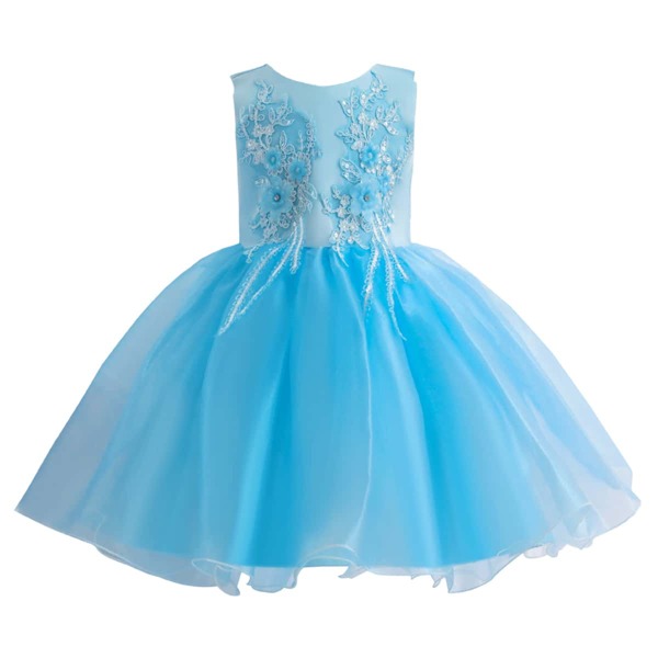 

Toddler Girls Floral Embroidery Tie Back Gown Dress, Baby blue