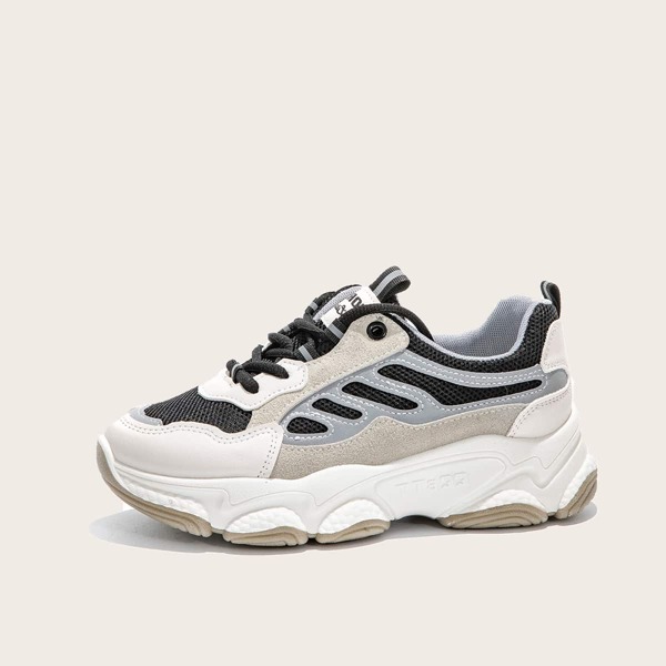 

Lace Up Front Mesh Chunky Sneakers, Grey