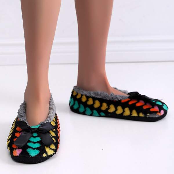 

Bow Decor Heart Graphic Slippers, Multicolor