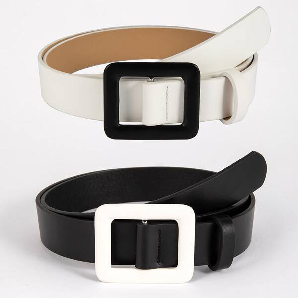 

2pcs Rectangle Buckle Belt, Black