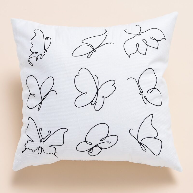 

Butterfly Print Cushion Cover Without Filler, White