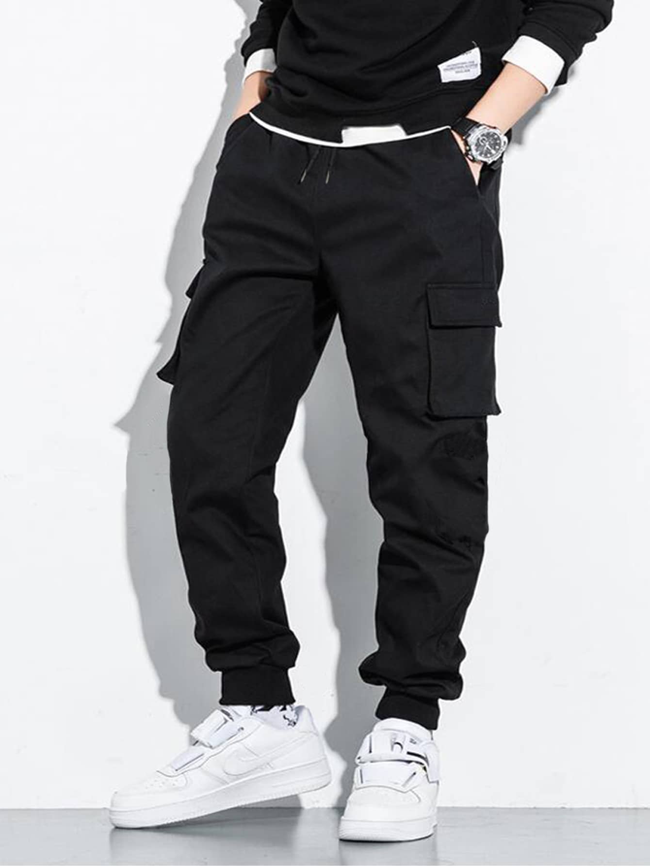 Manfinity 男性 フラップポケット ドローストリング カーゴパンツ