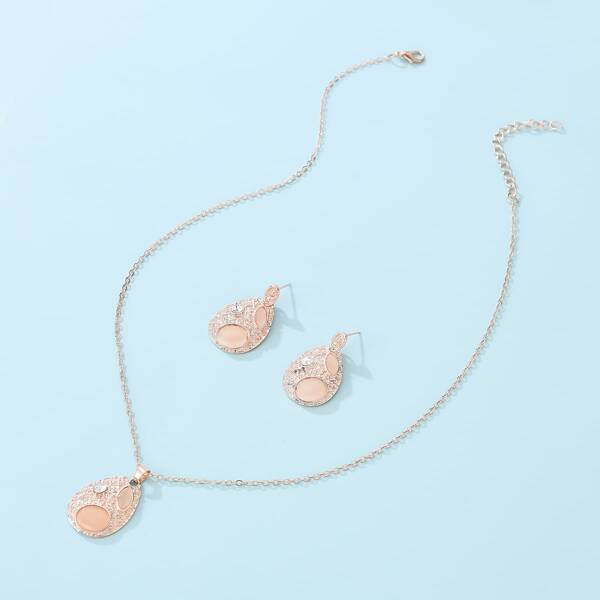 

Oval Charm Necklace & Earrings, Rose gold