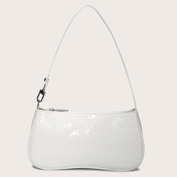 

Patent Baguette Bag, White