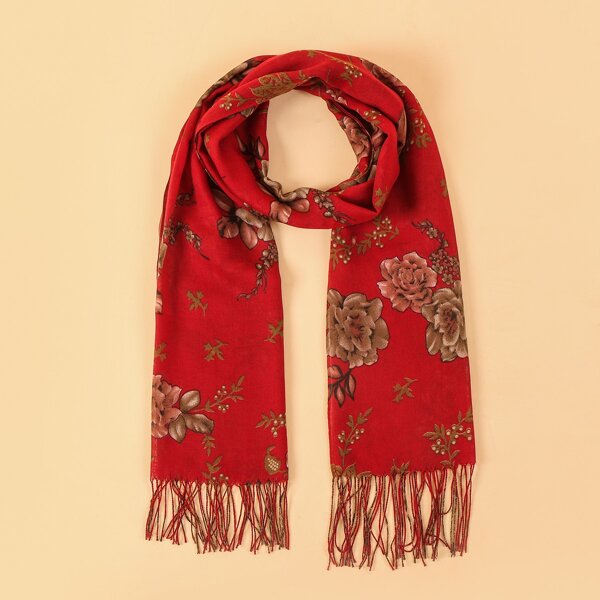 

Flower Print Scarf, Red