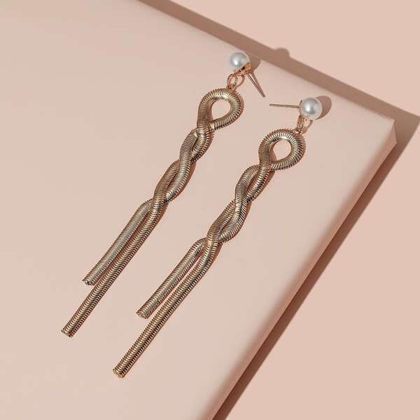 

Faux Pearl Detail Metal Tassel Earrings, Gold