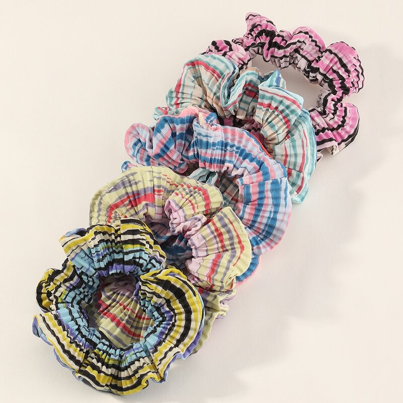 

5pcs Plaid Pattern Pleated Scrunchie, Multicolor