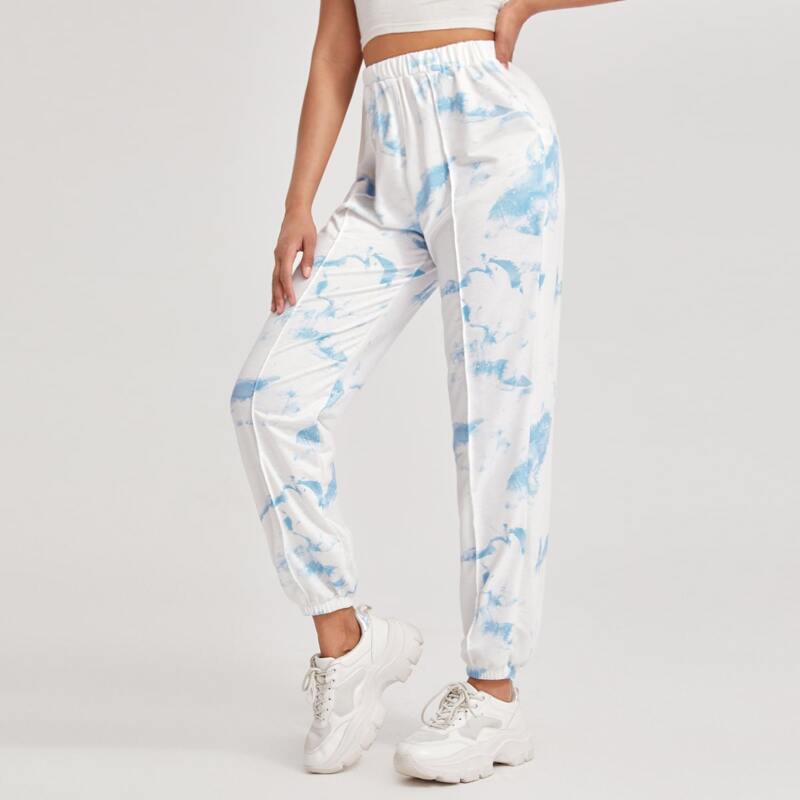 

Tie Dye High Waist Joggers, Blue and white