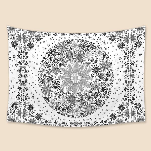 

Flower Print Tapestry, Black and white