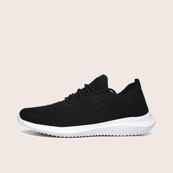 

Men Lace Up Decor Knit Sneakers, Black
