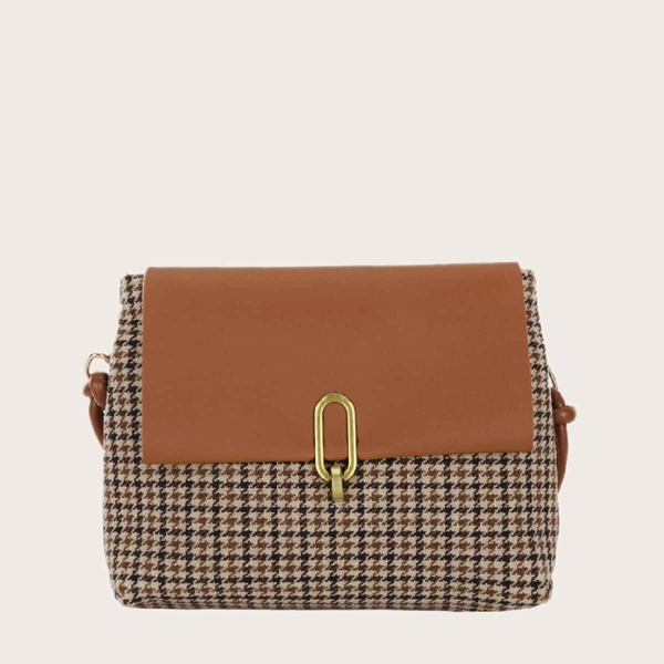 

Houndstooth Pattern Shoulder Bag, Brown