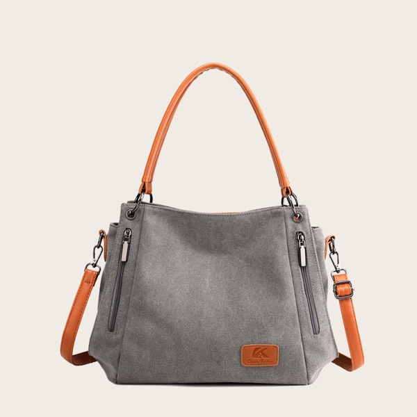 

Double Zip Front Canvas Tote Bag, Grey