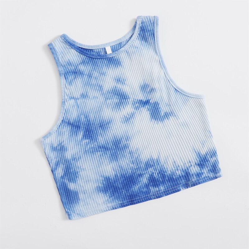 

Tie Dye Ribbed Tank Top, Blue and white