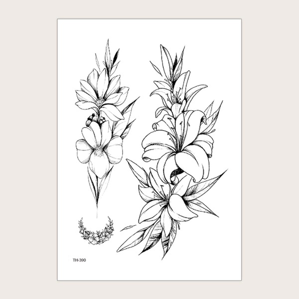 

1sheet Flower Pattern Tattoo Sticker, Black and white
