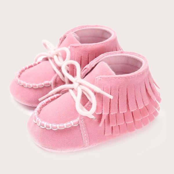 

Baby Girl Lace-up Front Fringe Boots, Pink