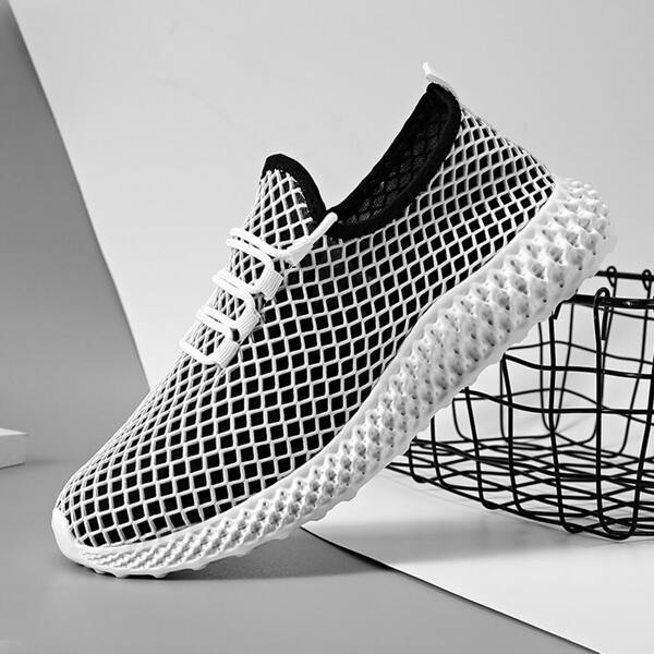 

Men Fishnet Overlay Sneakers, Black and white
