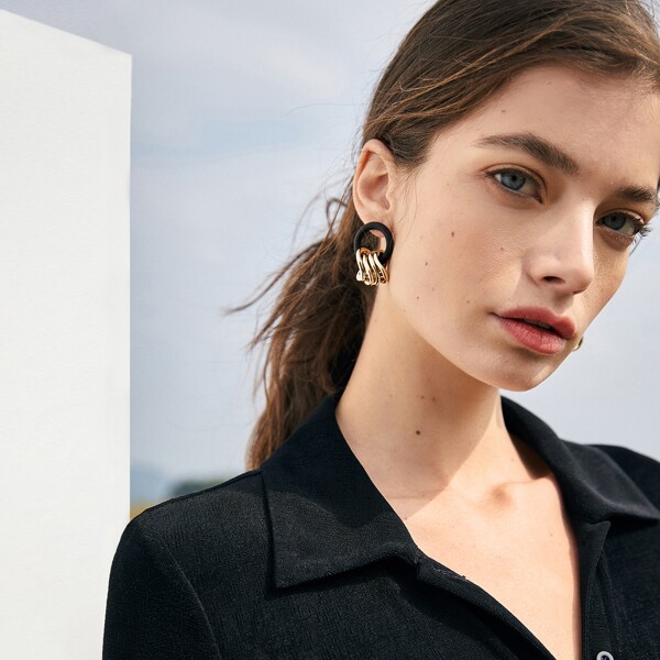 

Color Block Drop Earrings, Multicolor