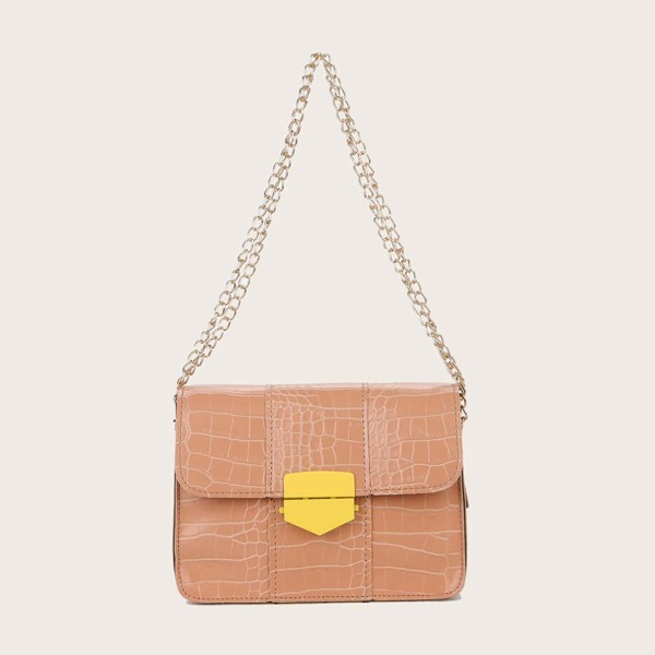 

Croc Embossed Flap Shoulder Bag, Khaki
