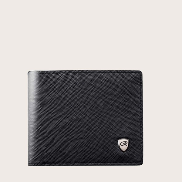 

Men Metal Decor Fold Over Wallet, Black