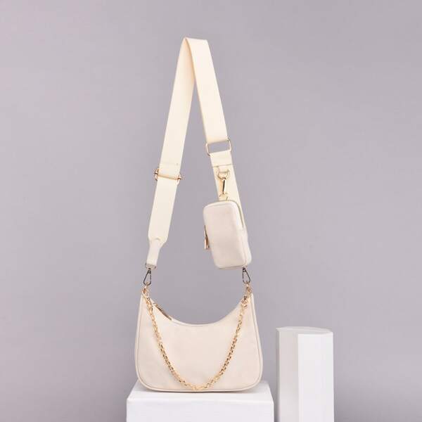 

Chain Shoulder Bag With Purse, Beige
