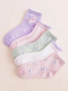 5雙小女童卡通圖案襪子