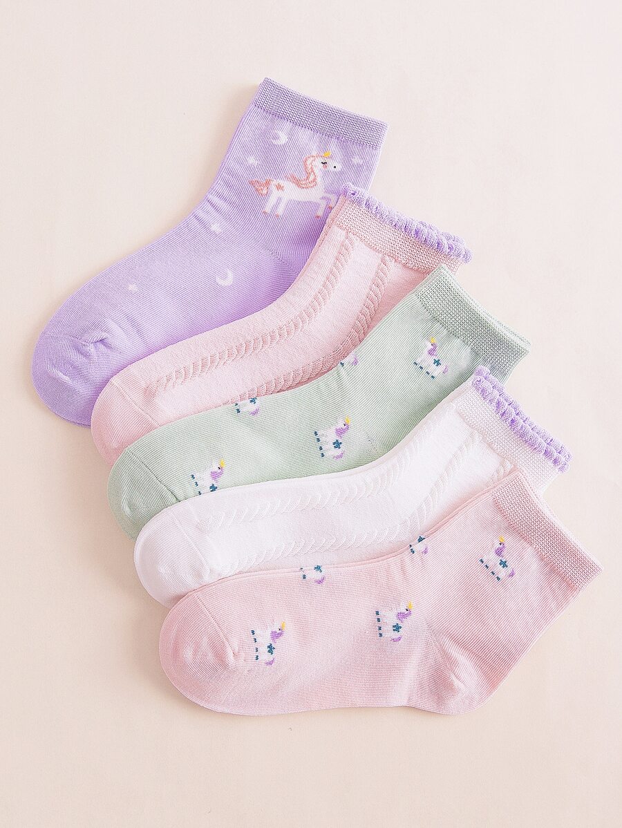 5雙小女童卡通圖案襪子