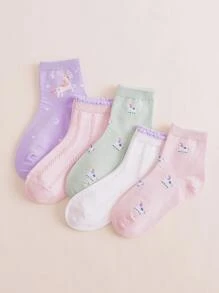 5雙小女童卡通圖案襪子