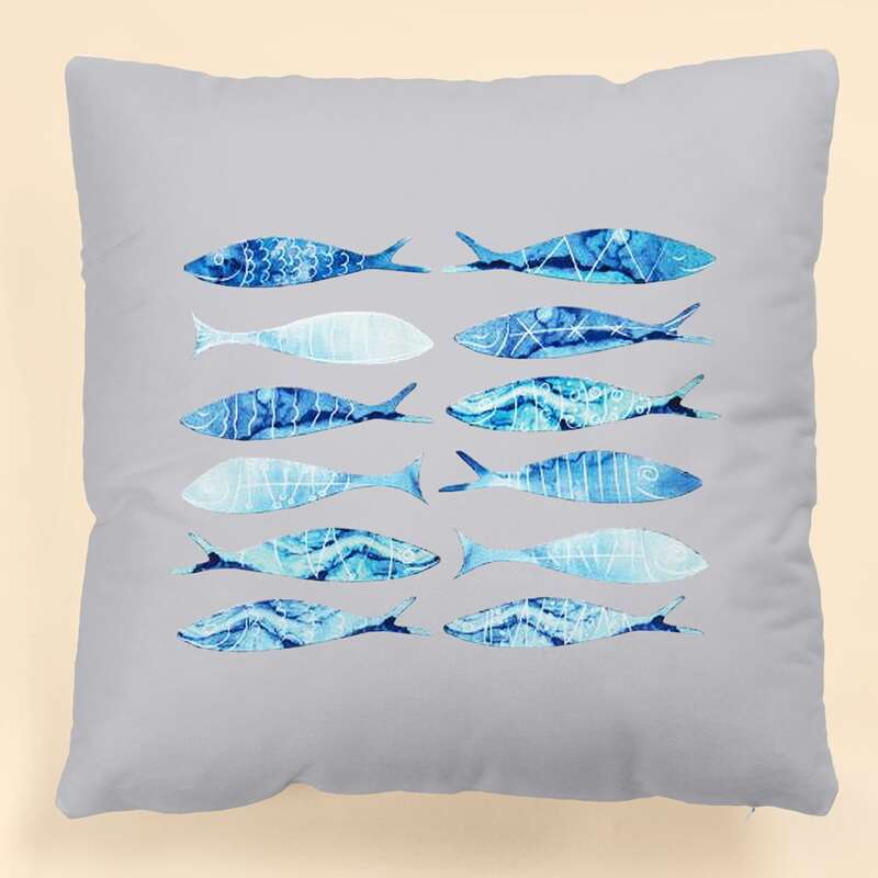 

Fish Print Cushion Cover Without Filler, Multicolor