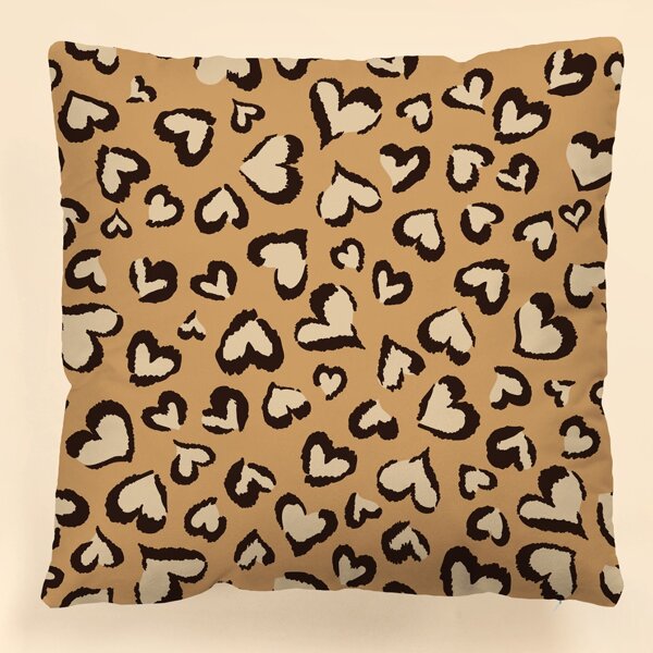 

Heart Print Cushion Cover Without Filler, Brown